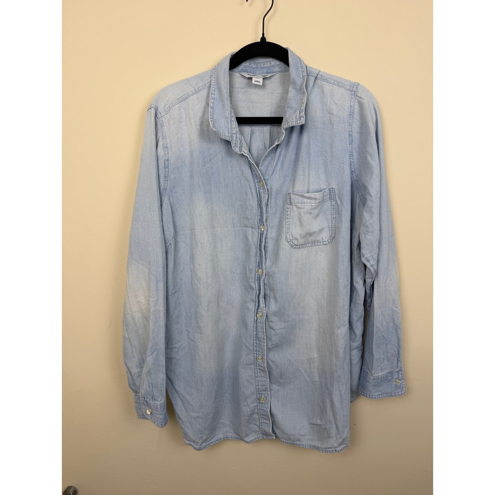 Women's XXL Light Blue Chambray Blouse Cotton Preppy Casual